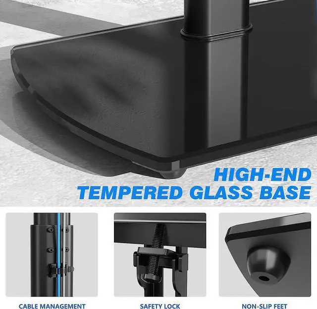 Alt view image 3 of 7 - Rfiver TV Floor Stand with Swivel Mount, Universal for 32-65 Inch LCD LED Flat Screens, Black Height Adjustable Space Saving Corner TV Stand for Home Office with Wire Management, VESA 400x400 mm