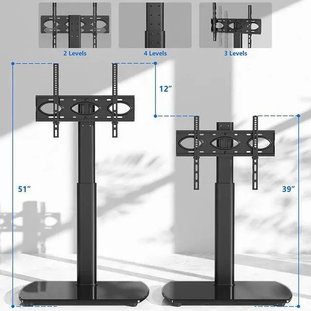 Alt view image 5 of 7 - Rfiver TV Floor Stand with Swivel Mount, Universal for 32-65 Inch LCD LED Flat Screens, Black Height Adjustable Space Saving Corner TV Stand for Home Office with Wire Management, VESA 400x400 mm