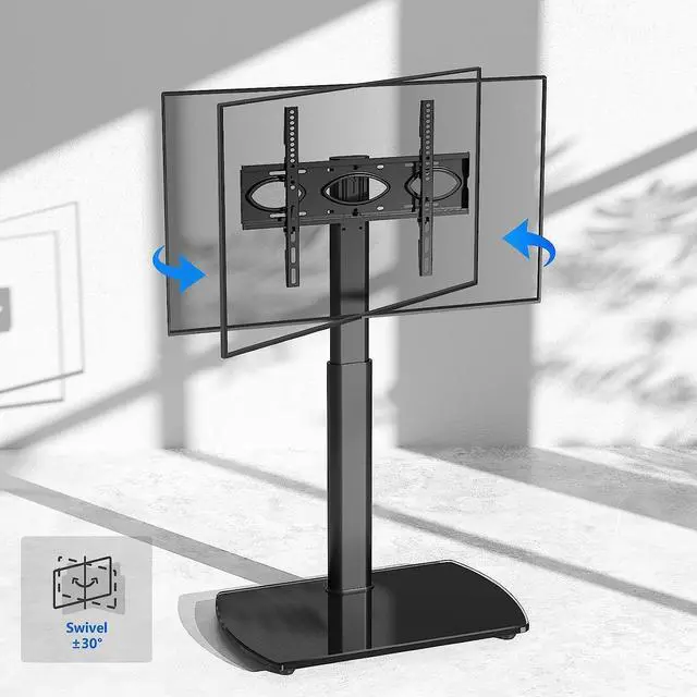 Alt view image 6 of 7 - Rfiver TV Floor Stand with Swivel Mount, Universal for 32-65 Inch LCD LED Flat Screens, Black Height Adjustable Space Saving Corner TV Stand for Home Office with Wire Management, VESA 400x400 mm