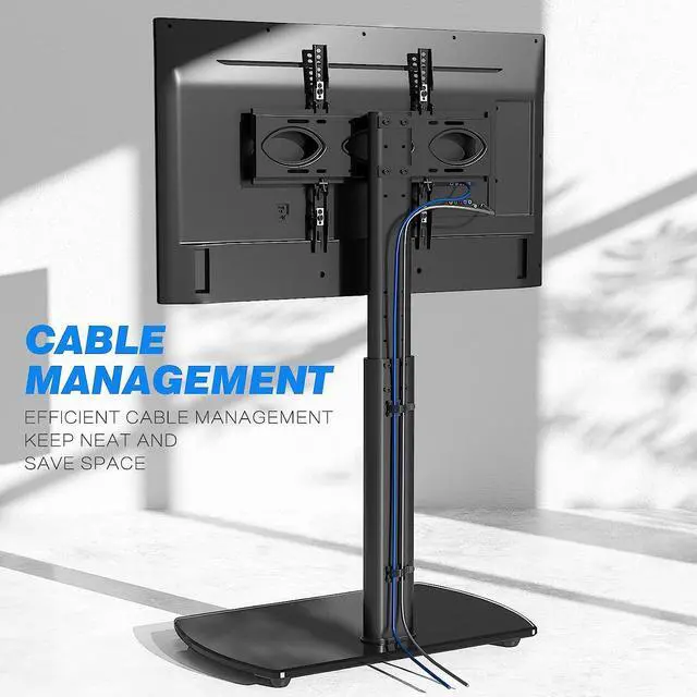 Alt view image 7 of 7 - Rfiver TV Floor Stand with Swivel Mount, Universal for 32-65 Inch LCD LED Flat Screens, Black Height Adjustable Space Saving Corner TV Stand for Home Office with Wire Management, VESA 400x400 mm