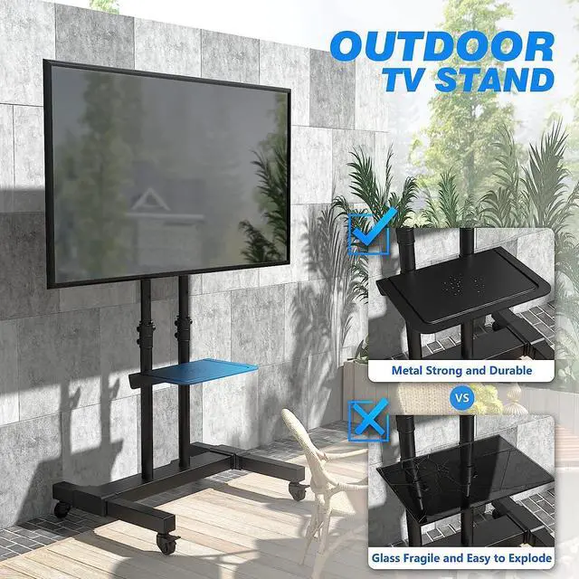 Alt view image 5 of 7 - Rfiver Mobile TV Stand Rolling Cart with Tilt Mount/Locking Wheels for 40-83 Inch Flat Screen/Curved TVs up to 110lbs, Portable Floor Stand with Laptop Shelf, Height Adjustable, Extra Tall