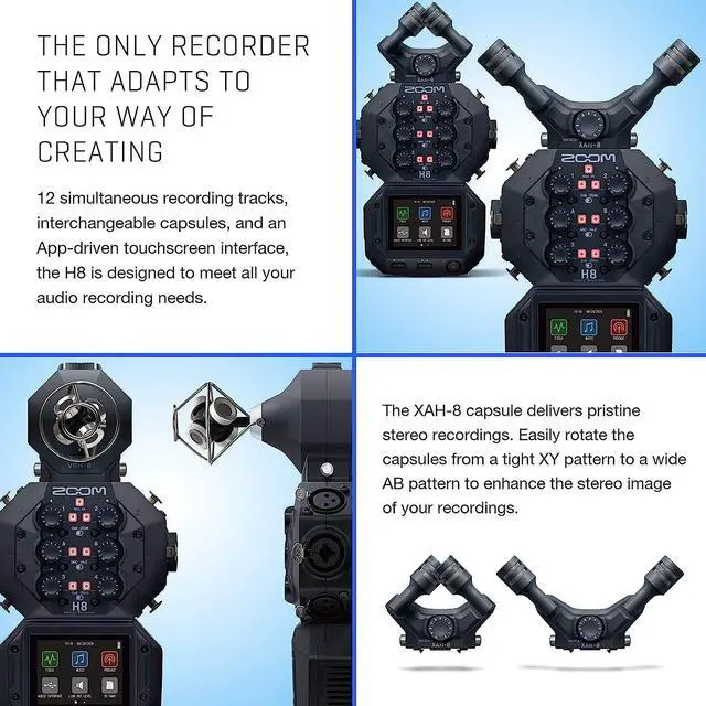 Alt view image 2 of 6 - Zoom H8 8-Input / 12-Track Portable Handy Recorder For Podcasting, Music, Field Recording + 128GB Memory Card + SD Card Reader + Table Tripod Hand Grip  Top Value Accessory Bundle