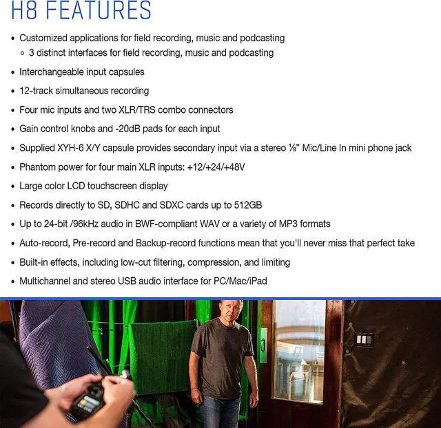 Alt view image 3 of 6 - Zoom H8 8-Input / 12-Track Portable Handy Recorder For Podcasting, Music, Field Recording + 128GB Memory Card + SD Card Reader + Table Tripod Hand Grip  Top Value Accessory Bundle