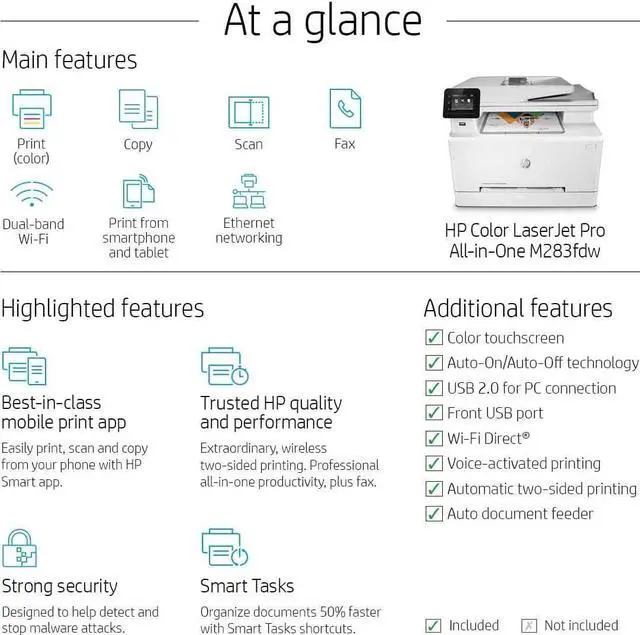 Alt view image 3 of 7 - HP Color LaserJet Pro M283fdw Wireless All-in-One Laser Printer, Remote Mobile Print, Scan & Copy, Duplex Printing, Works with Alexa (7KW75A), White