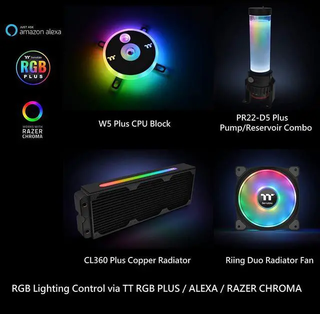 Alt view image 2 of 5 - Thermaltake Pacific CL360 Max D5c Res/Pump 16.8 Million Color RGB (Alexa, Razer Chroma) Software Enabled Copper Radiator PETG Hard Tube Water Cooling Kit CL-W259-CU00SW-A