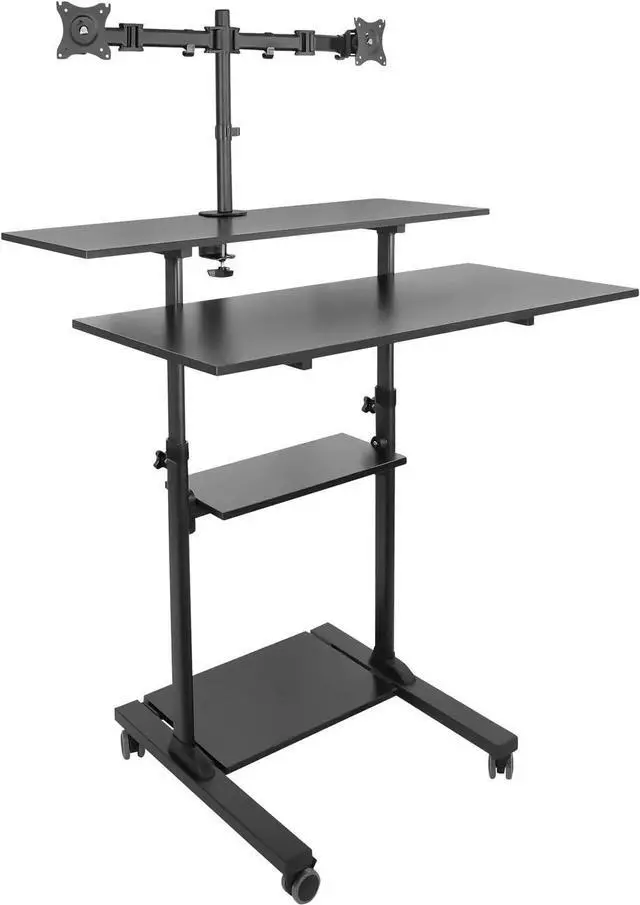 Alt view image 2 of 7 - Mount-It! Mobile Standing Desk with Dual Monitor Mount - 40 Inch Wide Height Adjustable Rolling Computer Workstation with Four Wheels,