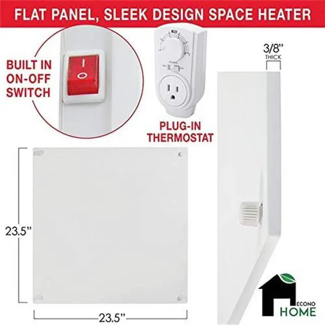 Alt view image 4 of 7 - Wall Mount Space Heater Panel - with Thermostat - 400 Watt Convection Heater - Ideal for 120 Sq Ft Room - 120V Electric Heater