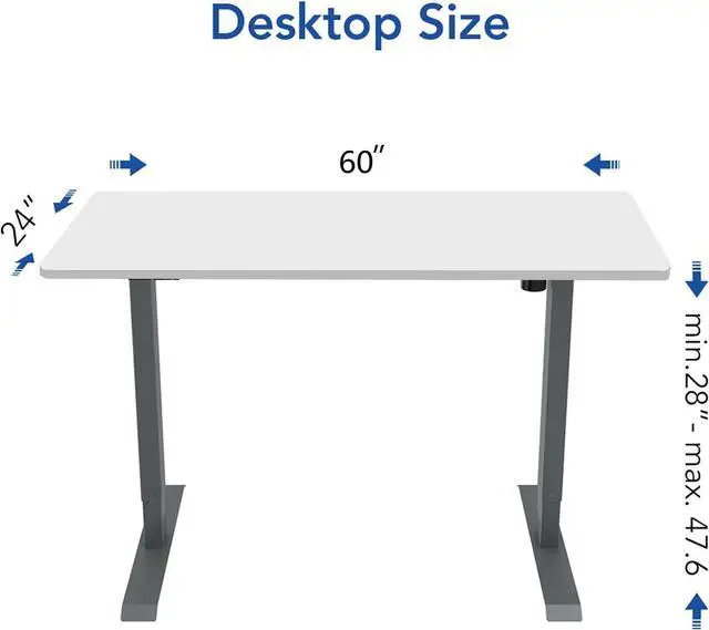 Alt view image 3 of 5 - FLEXISPOT EC1 Adjustable Desk 60 x 24 Inches Stand Up Desk Workstation Electric Height Adjustable Standing Desk with Splice Board (Gray Frame + 60 inches White Top)