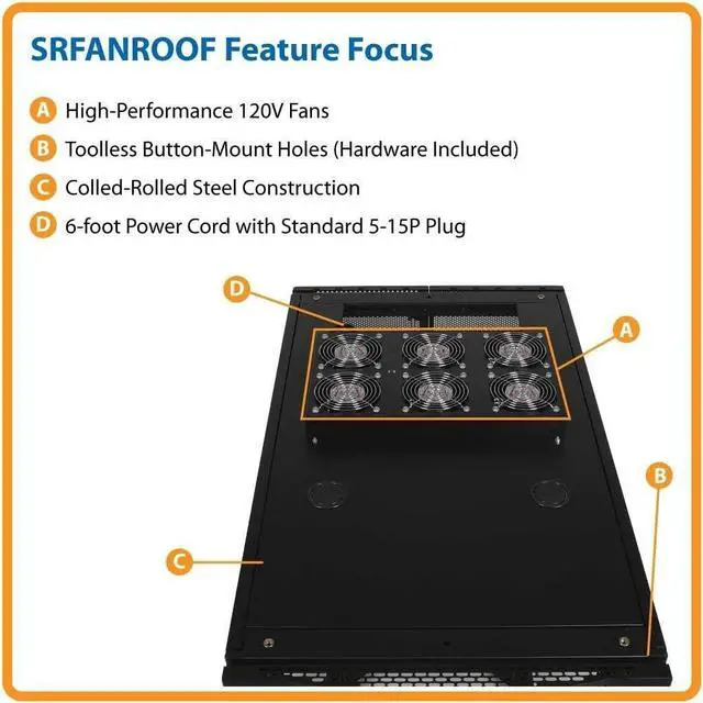 Alt view image 2 of 3 - Tripp Lite SRFANROOF Rack Enclosure Cabinet Roof Mount Fan Panel Airflow Mgmt 120V , Black