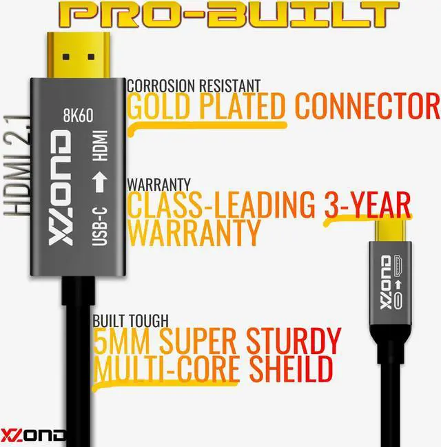 Alt view image 5 of 6 - USB C to HDMI 2.1 Adapter Cable - 8K 60Hz HDR - 4K 120Hz - 1080P 240Hz - 6ft Cable - for MacBooks, PCs, iPads, Projectors, Ultrawide displays, Monitors, TVs  Thunderbolt Compatible