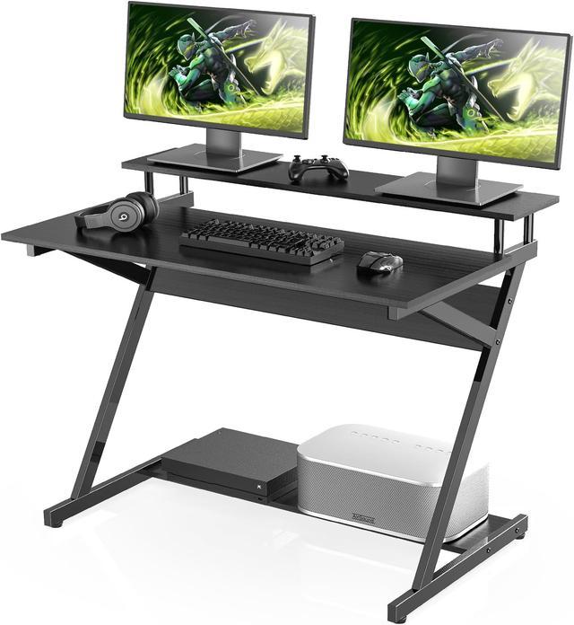 Fitueyes Computer Desk for Small Spaces, Study Writing Desk with Monitor for Corner, Black