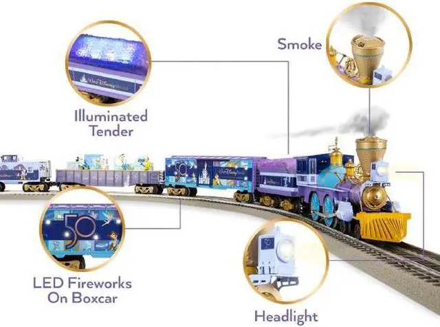 Alt view image 3 of 7 - Disney 50th Anniversary Express O-Gauge Ready-to-Run Electric Lionel Train Set with Remote