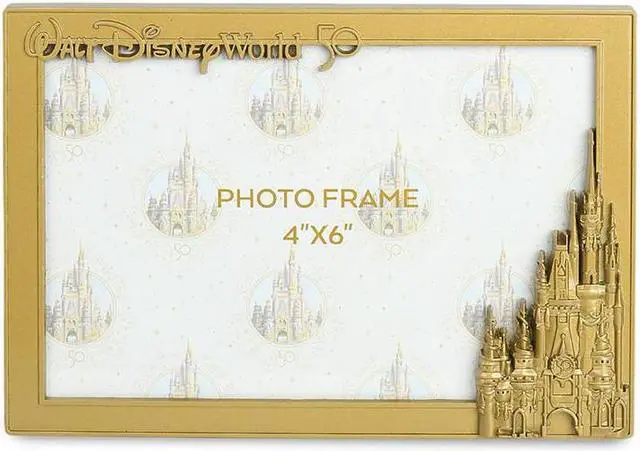 Main image of Disney Walt Disney World 50th Celebration Castle 4x6 Metal Gold Photo Picture Frame
