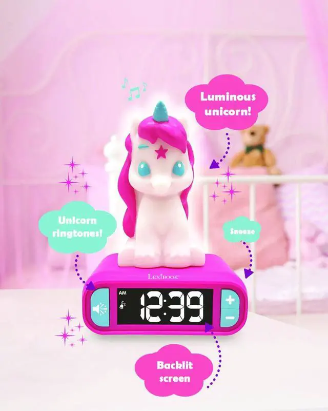 Alt view image 2 of 7 - Lexibook -  Alarm Clock with Unicorn Night Light with 3D design and sound effects