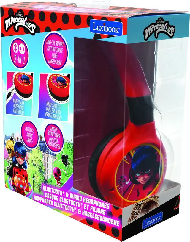 Alt view image 5 of 5 - Lexibook 2 in 1 Bluetooth® and Wired comfort foldable Headphones with kids safe volume Miraculous design - HPBT010MI