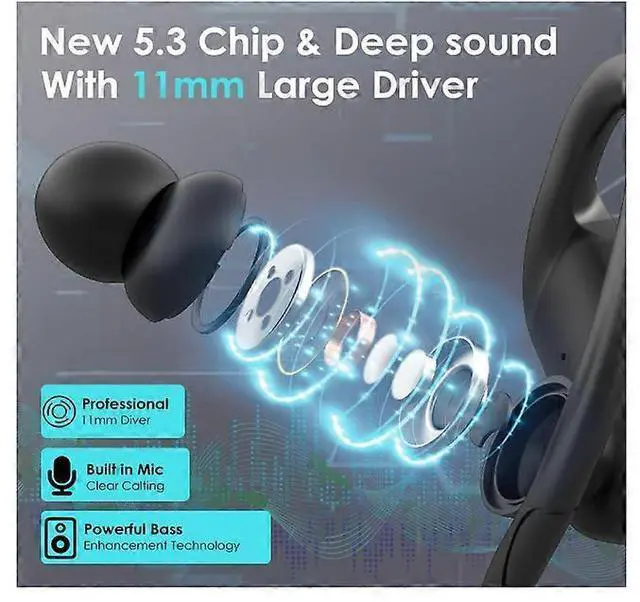 Alt view image 2 of 5 - U30 Bluetooth Sports Earbuds, IPX5 Waterproof Wireless Headphones with 40H Playtime & Charging Case (Black)