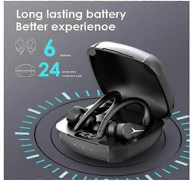 Alt view image 5 of 5 - U30 Bluetooth Sports Earbuds, IPX5 Waterproof Wireless Headphones with 40H Playtime & Charging Case (Black)