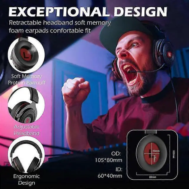 Alt view image 2 of 5 - E900 Pro Gaming Headset with 7.1 Surround Sound, Noise Cancelling Mic for PC, PS5, Xbox