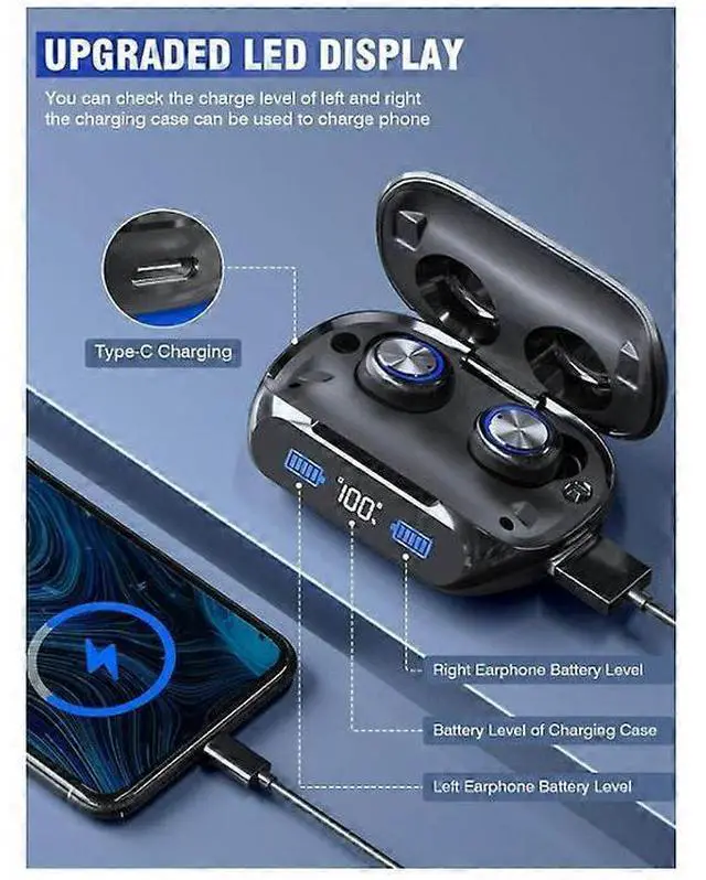 Alt view image 3 of 5 - Bluetooth 5.3 Wireless Earbuds, 200H Playtime, IPX7 Waterproof, Touch Control, Noise Cancelling Mic (Black)