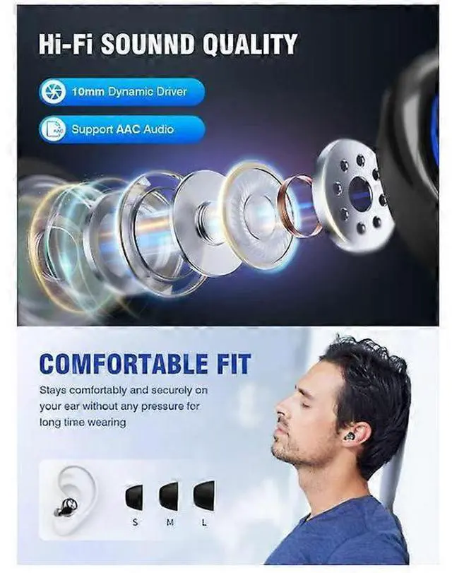 Alt view image 4 of 5 - Bluetooth 5.3 Wireless Earbuds, 200H Playtime, IPX7 Waterproof, Touch Control, Noise Cancelling Mic (Black)