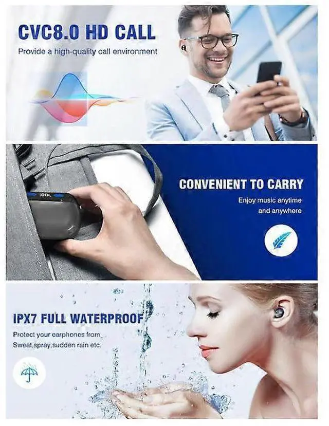 Alt view image 5 of 5 - Bluetooth 5.3 Wireless Earbuds, 200H Playtime, IPX7 Waterproof, Touch Control, Noise Cancelling Mic (Black)