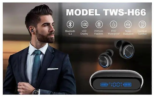 Alt view image 2 of 5 - Bluetooth 5.3 Wireless Earbuds, 200H Playtime, IPX7 Waterproof, Touch Control, Noise Cancelling Mic (Black)