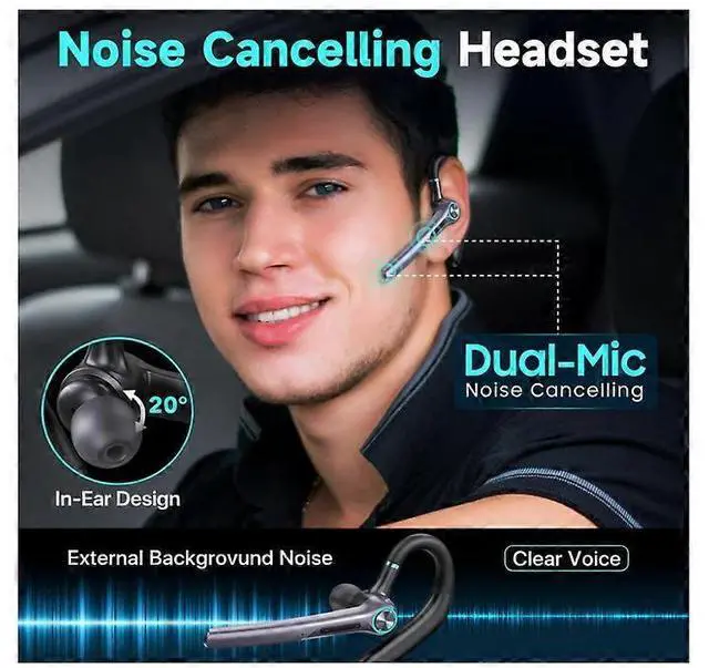 Alt view image 2 of 5 - Wireless Bluetooth Earpiece, 60H Playback, Dual Mic Noise Canceling, 400mAh LED Charging Case (Black)