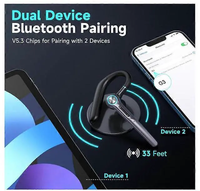 Alt view image 3 of 5 - Wireless Bluetooth Earpiece, 60H Playback, Dual Mic Noise Canceling, 400mAh LED Charging Case (Black)