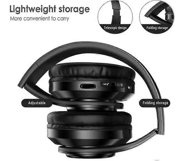 Alt view image 4 of 5 - Foldable LED Bluetooth Headphones with FM/SD Slot, 8H Playtime, Over-Ear Comfort (Black)