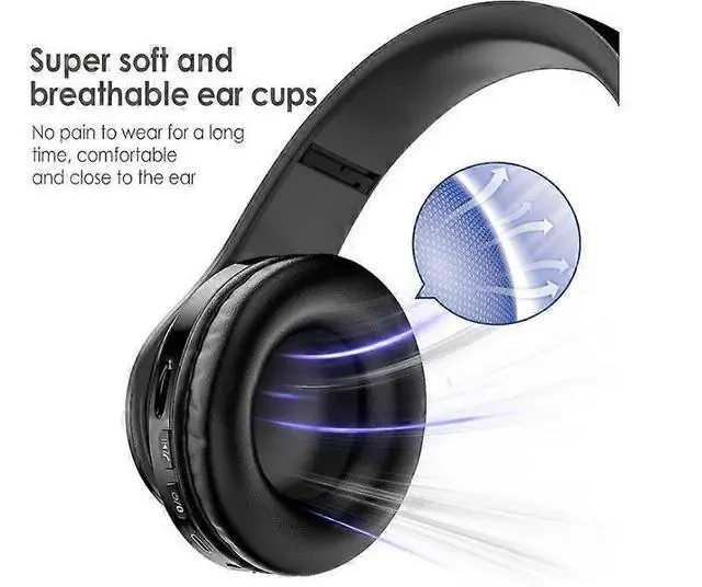 Alt view image 5 of 5 - Foldable LED Bluetooth Headphones with FM/SD Slot, 8H Playtime, Over-Ear Comfort (Black)