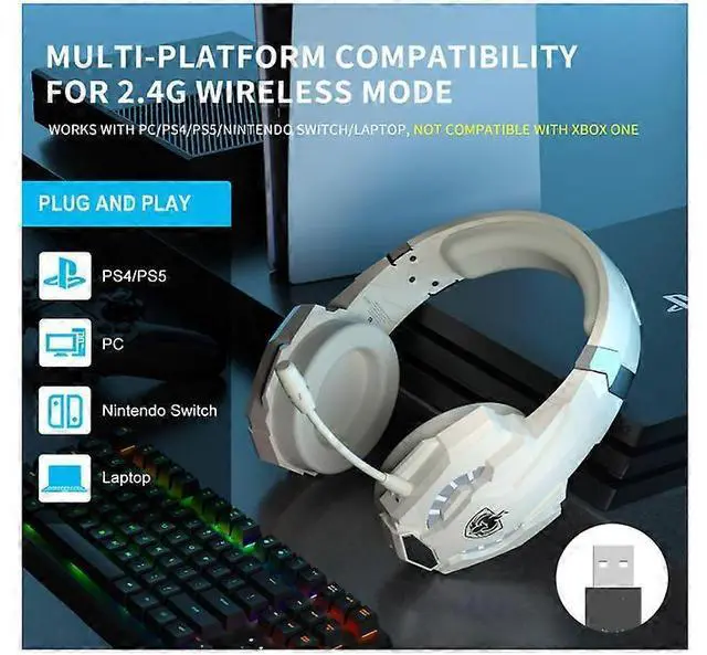 Alt view image 2 of 5 - G9000Max Wireless Gaming Headset with Mic for PS5, PS4, PC, Switch - 7.1 Stereo Sound, White