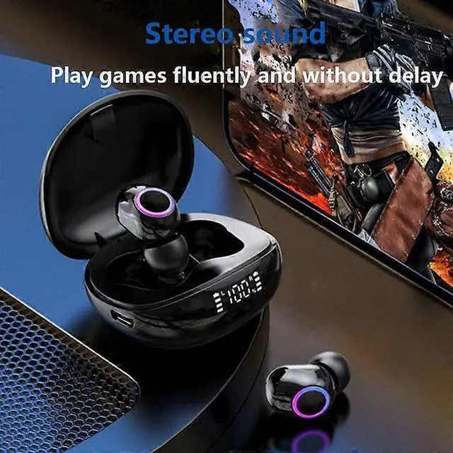 Alt view image 3 of 5 - Bluetooth 5.2 Wireless Earbuds with LED Display, IPX5 Waterproof, HiFi Sound & Mic (Black)