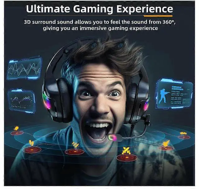 Alt view image 5 of 5 - PS5/PS4/PC Gaming Headset with Noise Cancelling Mic, 4-Mode RGB Lights, Over-Ear Comfort (Black)