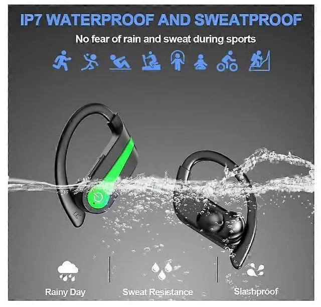 Alt view image 2 of 5 - Green Bluetooth 5.3 Earbuds, 48H Playtime, ENC Noise Cancelling, IP7 Waterproof for Running