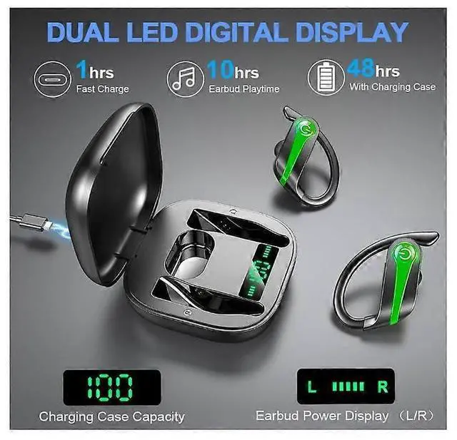 Alt view image 3 of 5 - Green Bluetooth 5.3 Earbuds, 48H Playtime, ENC Noise Cancelling, IP7 Waterproof for Running