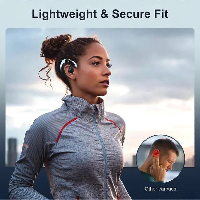 Alt view image 5 of 5 - Open-Ear Headphones Bluetooth 5.3, 60H Playtime, IPX5 Waterproof, 16.2mm Drivers, Secure Fit for Running & Sports (Black)