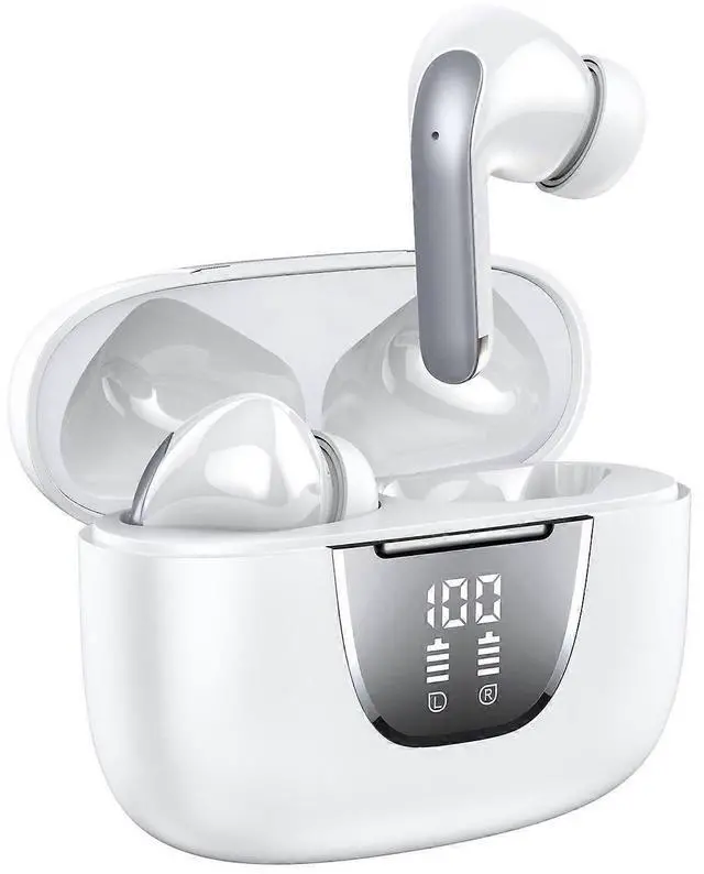 Main image of A6 Mini Bluetooth Earbuds White: 76Hrs Playtime, IPX7 Waterproof, LED Display, Touch Control