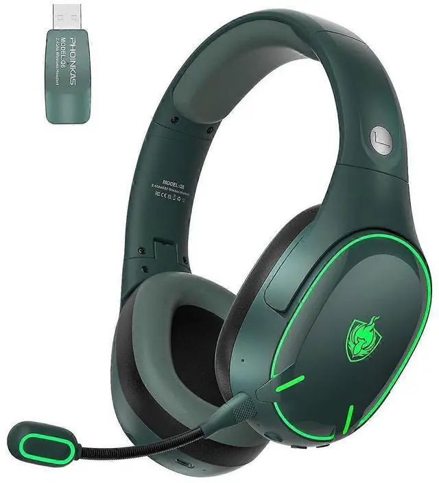 Main image of Dual-Chip Wireless Gaming Headset, Bluetooth 5.3 & 2.4GHz, 30H Battery, Noise Cancelling Mic, Green