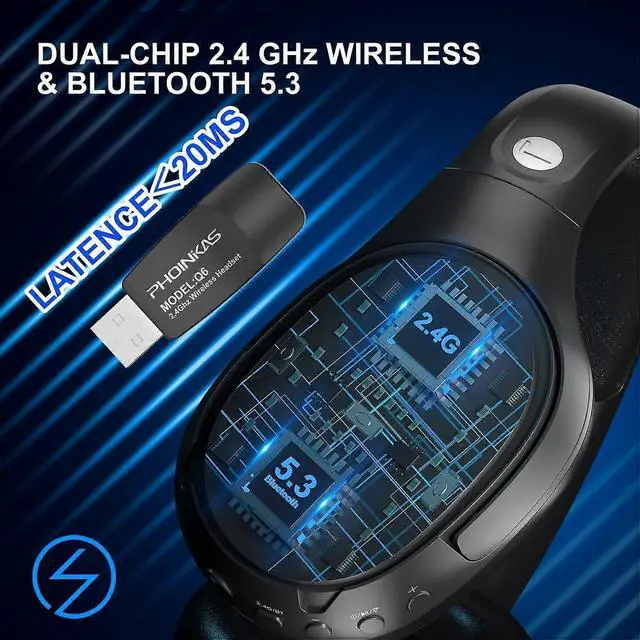 Alt view image 3 of 5 - Dual-Chip Wireless Gaming Headset, Bluetooth 5.3 & 2.4GHz, 30H Battery, Noise Cancelling Mic, Green