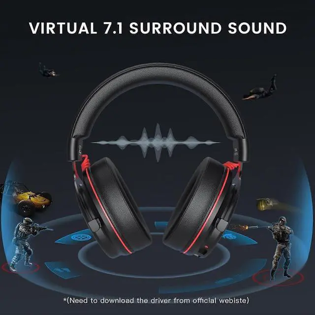 Alt view image 2 of 5 - USB Gaming Headset 7.1 Surround Sound, Detachable Mic, 50mm Drivers for PC, PS4/PS5, Xbox - Black