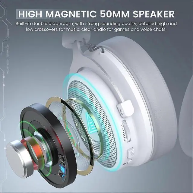 Alt view image 4 of 5 - White USB Gaming Headset with 7.1 Surround Sound, Detachable Mic for PC, PS5, Xbox