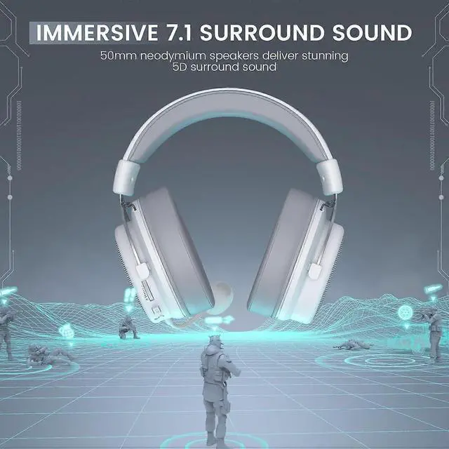 Alt view image 2 of 5 - White USB Gaming Headset with 7.1 Surround Sound, Detachable Mic for PC, PS5, Xbox
