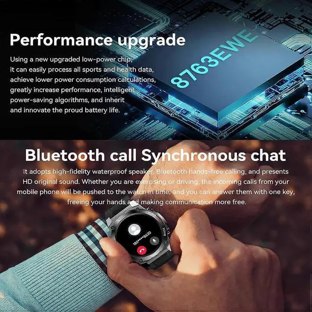 Alt view image 5 of 5 - Ecocleanpath 1.43" AMOLED Military Smartwatch for Men, Bluetooth Call, 400mAh IP68 Fitness Tracker, Green