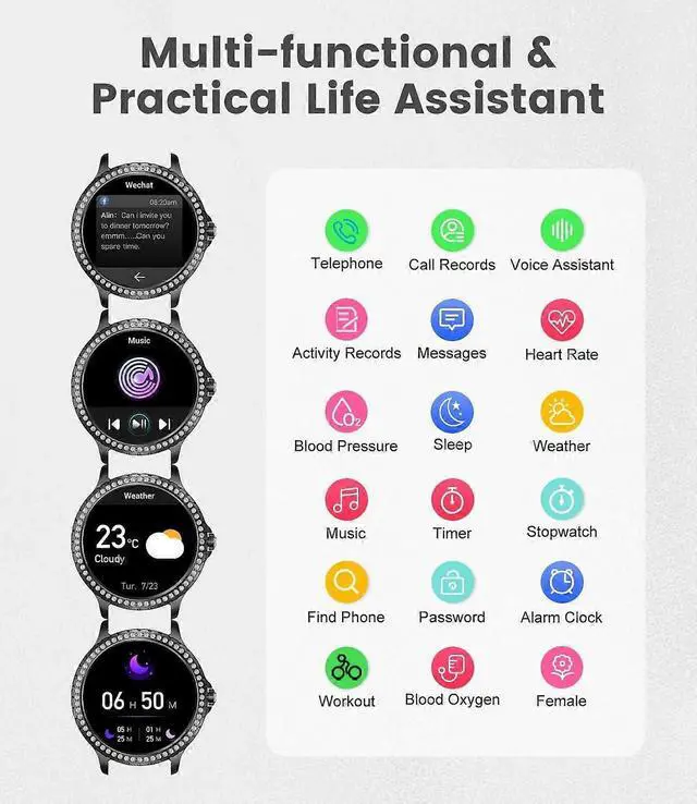 Alt view image 2 of 5 - Ecocleanpath Smart Watch for Women, 1.32" Bluetooth Call Fitness Tracker with Blood Pressure/Oxygen/Heart Rate Monitor, IP67 Waterproof