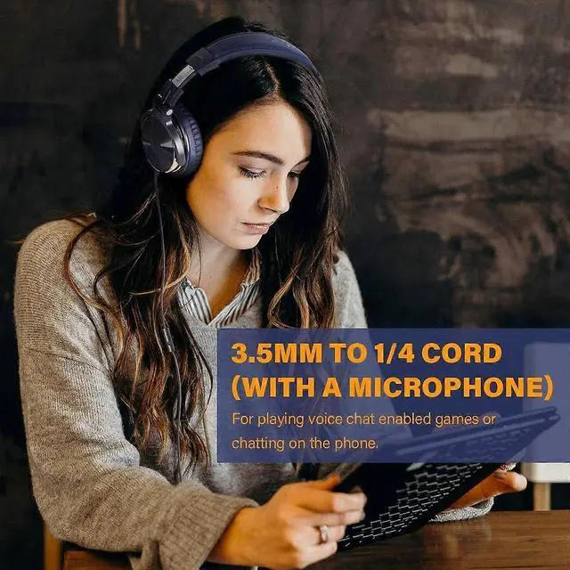 Alt view image 4 of 5 - Studio Monitor Headphones, 50mm Driver Wired Bass Headsets with Mic & Share Port, Foldable for Recording/Mixing