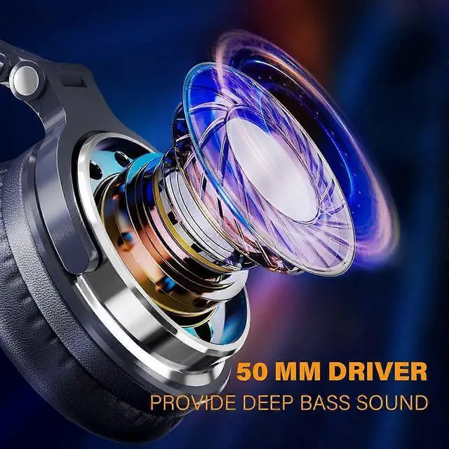 Alt view image 2 of 5 - Studio Monitor Headphones, 50mm Driver Wired Bass Headsets with Mic & Share Port, Foldable for Recording/Mixing