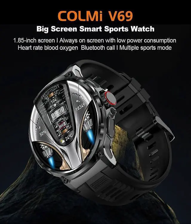 Alt view image 3 of 5 - Ecocleanpath 1.85" Military Smartwatch for Men: HD Calls, 5ATM Waterproof, Fitness & Health Tracker for Android/iPhone