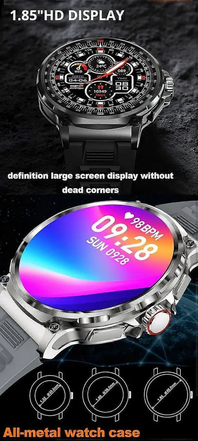 Alt view image 5 of 5 - Ecocleanpath 1.85" Military Smartwatch for Men: HD Calls, 5ATM Waterproof, Fitness & Health Tracker for Android/iPhone