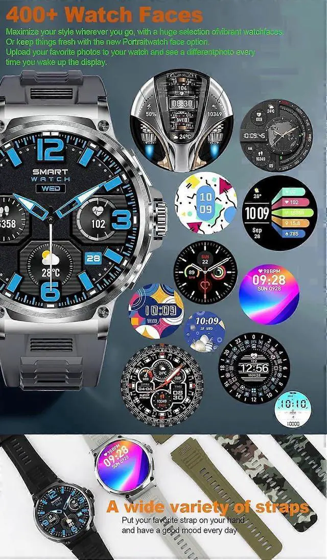 Alt view image 4 of 5 - Ecocleanpath 1.85" Military Smartwatch for Men: HD Calls, 5ATM Waterproof, Fitness & Health Tracker for Android/iPhone