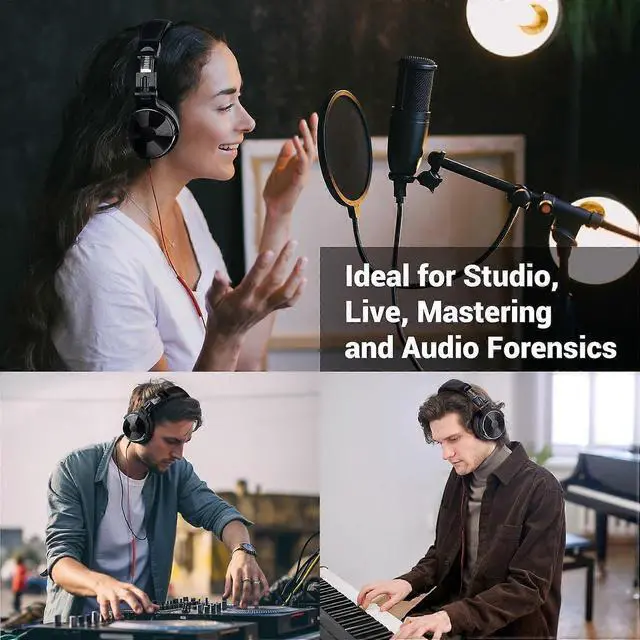 Alt view image 4 of 5 - Studio Monitor Headphones with 50mm Drivers, Detachable Coiled Cable for DJ Mixing & Recording